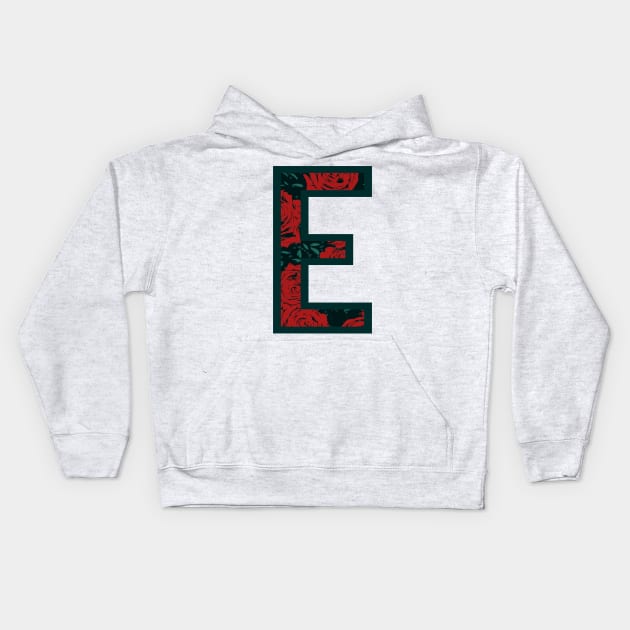 Modern Rose Floral Initial Name Alphabet - Letter E Kids Hoodie by BroxArtworx